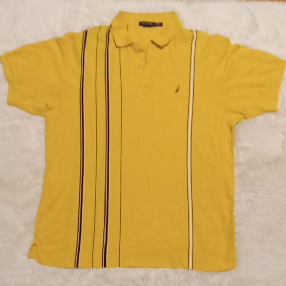 Nautica Yellow Polo Shirt with Classic Collar and Stripes